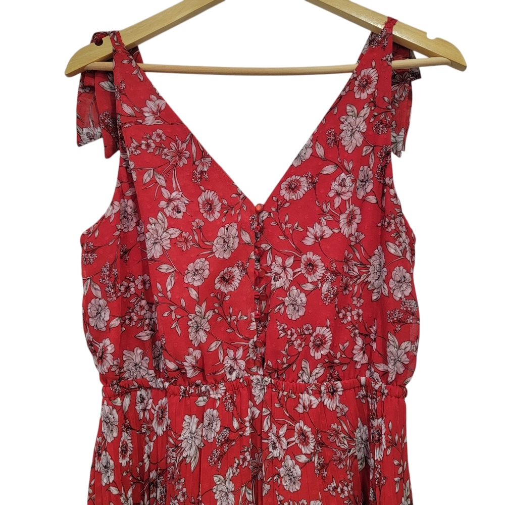 Nanette Lepore Pleated Floral Midi Dress Red Feminine Handkerchief Hem W… - Picture 9 of 16